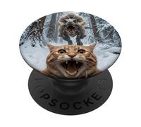 Funny Cat Selfie Yeti Riding T Rex Snow Chase PopSockets Adhesive PopGrip