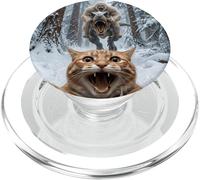 Funny Cat Selfie Yeti Riding T Rex Snow Chase PopSockets PopGrip for MagSafe