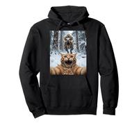 Funny Cat Selfie Yeti Riding T Rex Snow Chase Pullover Hoodie