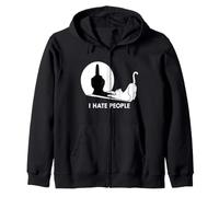 Funny Cat Shadow I Hate People Middle Finger Zip Hoodie