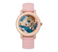 Funny Cat Shark Ancient Greek Women's Wrist Watch Easy Reader with Leather Strap Analog Display Wonderful Ladies Gifts