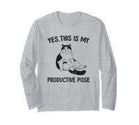 Funny Cat Shirt "Yes This Is My Productive Pose" Lazy Humor Long Sleeve T-Shirt