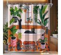 Funny Cat Shower Curtain Boho Cute Fun Black Cats Matisse Shower Curtains for Bathroom Kitten Green Tropical Plant Leaves Beige Brown Red Waterproof Fabric Bath Curtain Decor 72 X 72 Inches