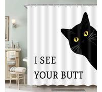 Funny Cat Shower Curtain Set Lovers for Bathroom Decor Farm Kids Bath Curtains with 12 Hooks 72x72 Inches I See Your Butt Themed Polyester Fabric Cloth Curtain