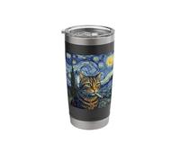 Funny Cat Smoking Cigarette Meme Van Gogh Art Starry Night Stainless Steel Insulated Tumbler