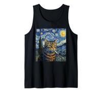 Funny Cat Smoking Cigarette Meme Van Gogh Art Starry Night Tank Top