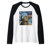 Funny Cat Smoking Cigarette Meme Van Gogh Art Vulcano Raglan Baseball Tee