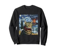 Funny Cat Smoking Cigarette Meme Van Gogh Art Vulcano Sweatshirt