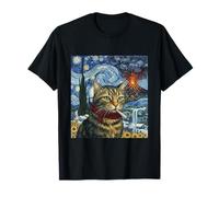 Funny Cat Smoking Cigarette Meme Van Gogh Art Vulcano T-Shirt