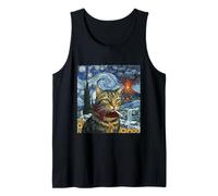 Funny Cat Smoking Cigarette Meme Van Gogh Art Vulcano Tank Top