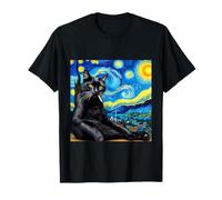 Funny Cat Smoking Cigarette Starry Night Van Gogh Cats lover T-Shirt