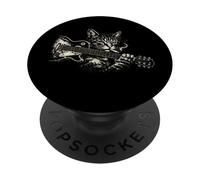 Funny Cat Smoking Playing Guitar, Rock'n Roll Music Design PopSockets Adhesive PopGrip