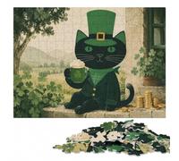 Funny Cat St Patricks Day Wooden Jigsaw Puzzle 1000 Pieces, Hobby Gift | A flexible puzzle activity: solo or shared leisure at your own pace.