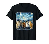 Funny Cat Starry Night Van Gogh Cats Rooftop Scene Feline T-Shirt
