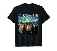 Funny Cat Starry Night Van Gogh Cats Rooftop Scene Feline T-Shirt