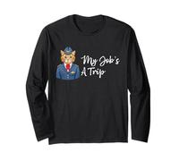 Funny Cat Stewardess Flight Attendant Airplane Airline Pilot Long Sleeve T-Shirt