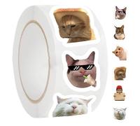 Funny Cat Stickers - 500 Pieces Waterproof, Vinyl Sticker Roll Cute Animal Decals | Colorful Meme Expressions, Car Laptop Bottle Table Bracelets Decor for Teens, Youth, Family, Friends