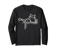 Funny Cat Sunflower Vase Meme Doodle Hand Drawn Long Sleeve T-Shirt