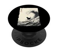 Funny Cat Surfing The Great Wave Japanese Ukiyo-e Art PopSockets Adhesive PopGrip