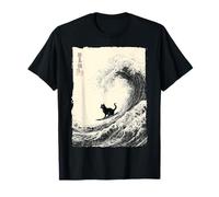 Funny Cat Surfing The Great Wave Japanese Ukiyo-e Art T-Shirt