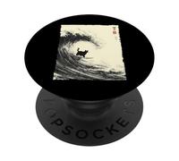 Funny Cat Surfing The Great Wave Japanese Ukiyo-e Cat PopSockets Adhesive PopGrip
