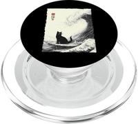 Funny Cat Surfing The Great Wave Japanese Ukiyo-e Cat PopSockets PopGrip for MagSafe