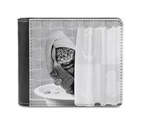 Funny Cat Taking a Bath Behind Shower Curtain Leather Bifold Wallet Coin Purse Soft Stylish Credit Pass Case Card-Holder for Boy Girl Men Woman Money Storage
