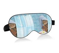 Funny Cat Taking a Bath in Bathtub Behind Shower Curtain Eye Masks Cover Blocks Light Sleep Mask Shade Cover Blindfold Relaxing Eyeshade Cover with Adjustable Head Strap for Men Women Kids