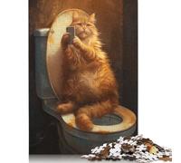 Funny Cat Taking A Selfie at Bathroom Puzzle Precise Interlocking Paper Rectangular Jigsaw Puzzle for Boy Or Girl 1000pcs (75x50cm)
