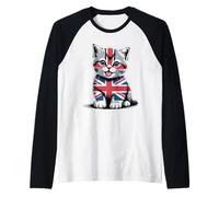 Funny Cat Tee Women Union Jack British Cat Lover Gifts Raglan Baseball Tee
