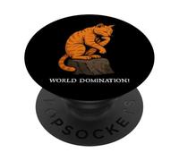 Funny Cat The Thinker Orange Cat Tabby Cat World Domination? PopSockets Adhesive PopGrip