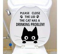 Funny Cat Toilet Cover Sticker Decals,Fish Bird Flower Leaf Waterproof Toilet Lid Tank Seat Decals Cistern Self-Adhesive Bathroom Wall Sticker
