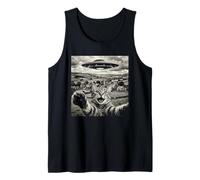 Funny Cat UFO Alien Abduction Surreal Art Tank Top