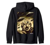 Funny Cat UFO Invasion Alien Fun Zip Hoodie