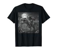 Funny Cat Vampire Riding a T-Rex Cute Halloween Meme T-Shirt