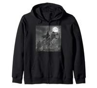 Funny Cat Vampire Riding a T-Rex Cute Halloween Meme Zip Hoodie
