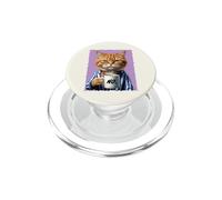 Funny Cat Wearing Pajamas Coffee Lover Sarcasm Humor Art PopSockets PopGrip for MagSafe