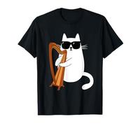 Funny Cat Wearing Sunglasses Playing Harp Harpist Musician T-Shirt