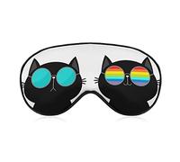 Funny Cat Wearing Sunglasses Sleep Mask Blindfold Cute Cartoon Kitten Adjustable Super-Smooth Soft Eye Mask Cover for Men Women Travel and Nap