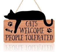 Funny Cat Welcome Sign for Front Door Cats Welcome People Tolerated Wooden Decor Black Cat Wall Decor Catio Accessories for Home Cat Gifts for Cat Lovers Women Lady Black Cat Decor for Home