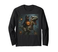 Funny Cat Witch Riding a T-Rex Cute Halloween Meme Long Sleeve T-Shirt