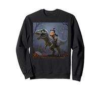 Funny Cat Witch Riding a T-Rex Cute Halloween Meme Sweatshirt