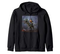 Funny Cat Witch Riding a T-Rex Cute Halloween Meme Zip Hoodie