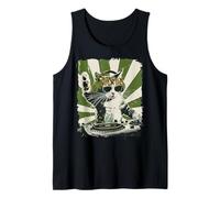 Funny Cat with Headphones & Sunglasses Vintage Art Tank Top