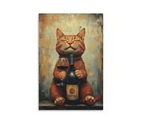 Funny Cat with Wine Wall Art Whimsicalange Tabby Holding Wine Bottle And Glass Vintage Style Cat Lover Decor Kitchen Dining Room Bar Humorous Animal Themed Poster Print Gift 20x30inch Unframe