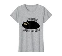 Funny Cat You Work I Watch and Judge T-Shirt, Women, Heather Grey, Medium