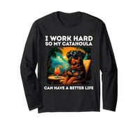 Funny Catahoula Leopard Dog I Work Hard Catahoula Lovers Long Sleeve T-Shirt