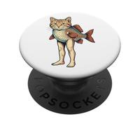 Funny Catfish Art Surreal Cat Fish Hybrid Vintage PopSockets Adhesive PopGrip