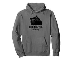 Funny CatJudging You Silently Japanese Aesthetic Black Cat Pullover Hoodie