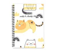 Funny Cats 2026 Planner Diary A5 To Do List Notebook Diary Organiser 2026 Mens Planner Notebook for University Student Week To View Monthly Year with Dotted Line Note Page Slim